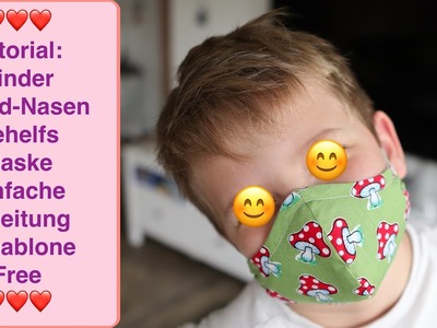Kinder 3D Face Mask DIY, Behelfs- Mundschutz Alltagsmaske Kinder selber nähen, Schnittmuster Gratis