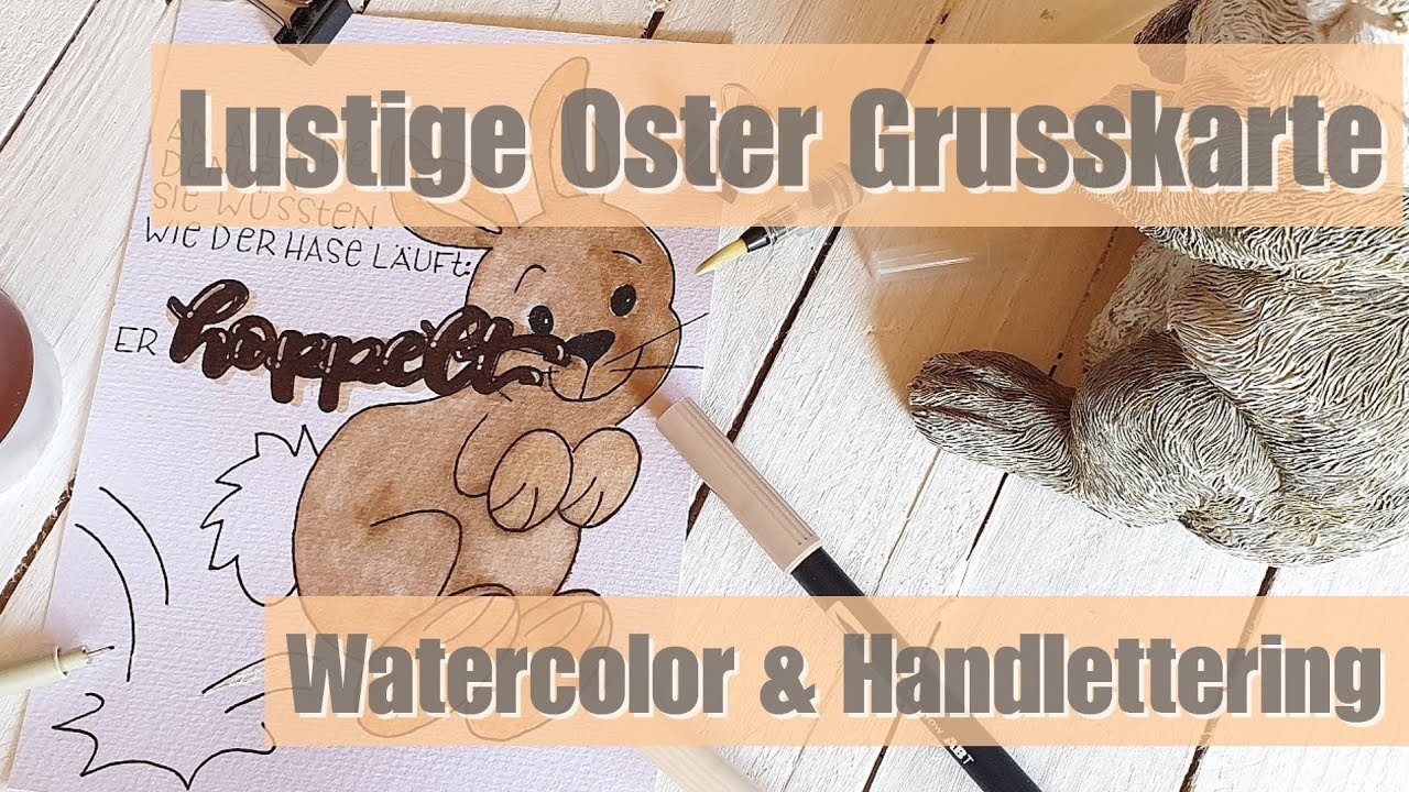 Lustige Oster Grusskarte gestalten im Watercolor Effekt | Handlettering Tutorial | Diy Ostern