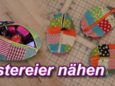 Ostereier aus Stoffresten mit Reißverschluß im Patchworkdesign. DIY. Täschen