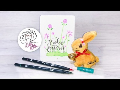 Osterkarte Last Minute Handlettering Frohe Ostern Watercolor - ganz leicht