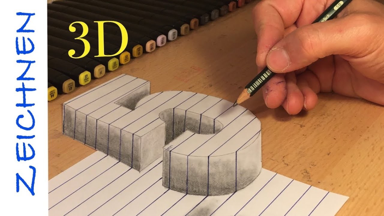 3D Zeichnen lernen für Anfänger Wie zeichnet Nummer 5 - How to Draw 3D creation ilussion