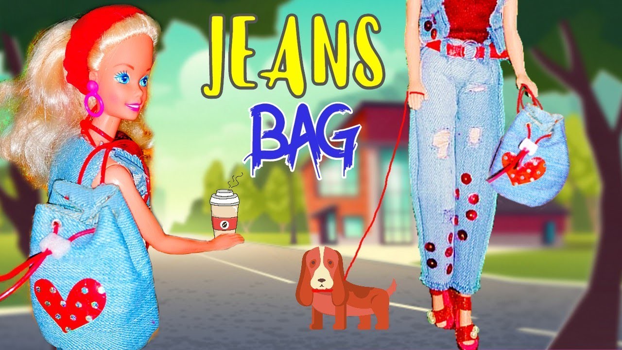 HOW TO MAKE BARBIE JEANS BAG: Barbie Jean Pants DIY,  Barbie Jean Bag, Barbie Jean Jacket (????????????❤️)