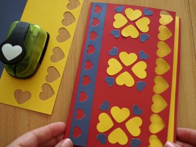 Karte basteln mit Papier - Greeting hearts card DIY