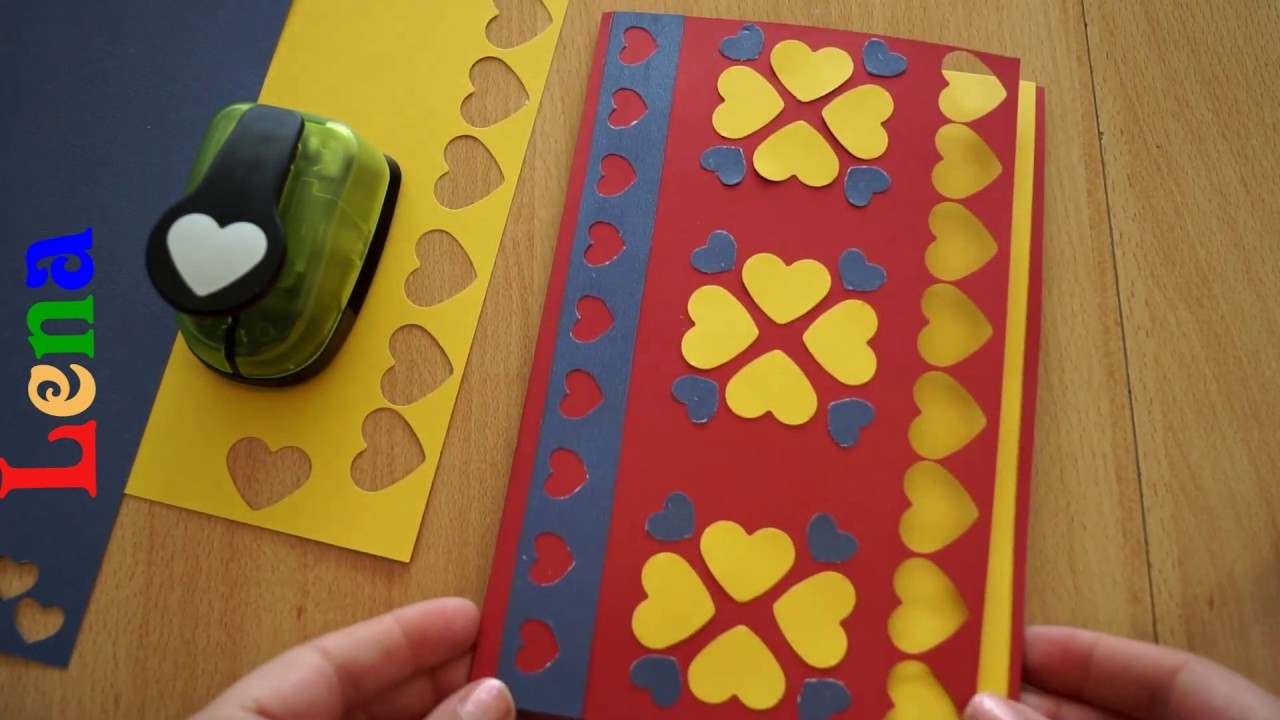 Karte basteln mit Papier - Greeting hearts card DIY