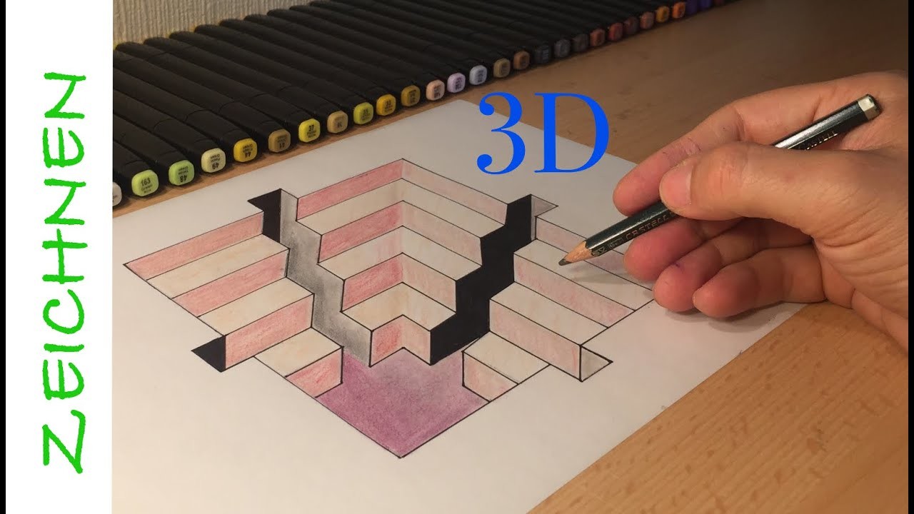 3D Zeichnen lernen für Anfänger Stadion- How to Draw 3D creation ilussion