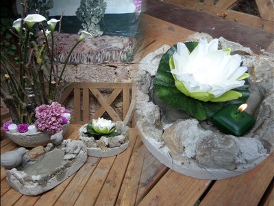 DIY-BETON: Tolle Beton DEKO Schale , SchwimmDEKO mit Seerose, UPCYCLING :))