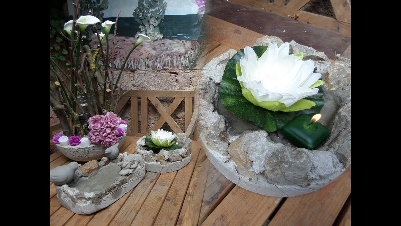 DIY-BETON: Tolle Beton DEKO Schale , SchwimmDEKO mit Seerose, UPCYCLING :))