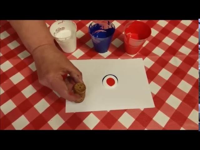 Wir bleiben zu Hause Kindergarten Video 9 Farben Experiment: Schütt Maltechnik mit Korkendruck