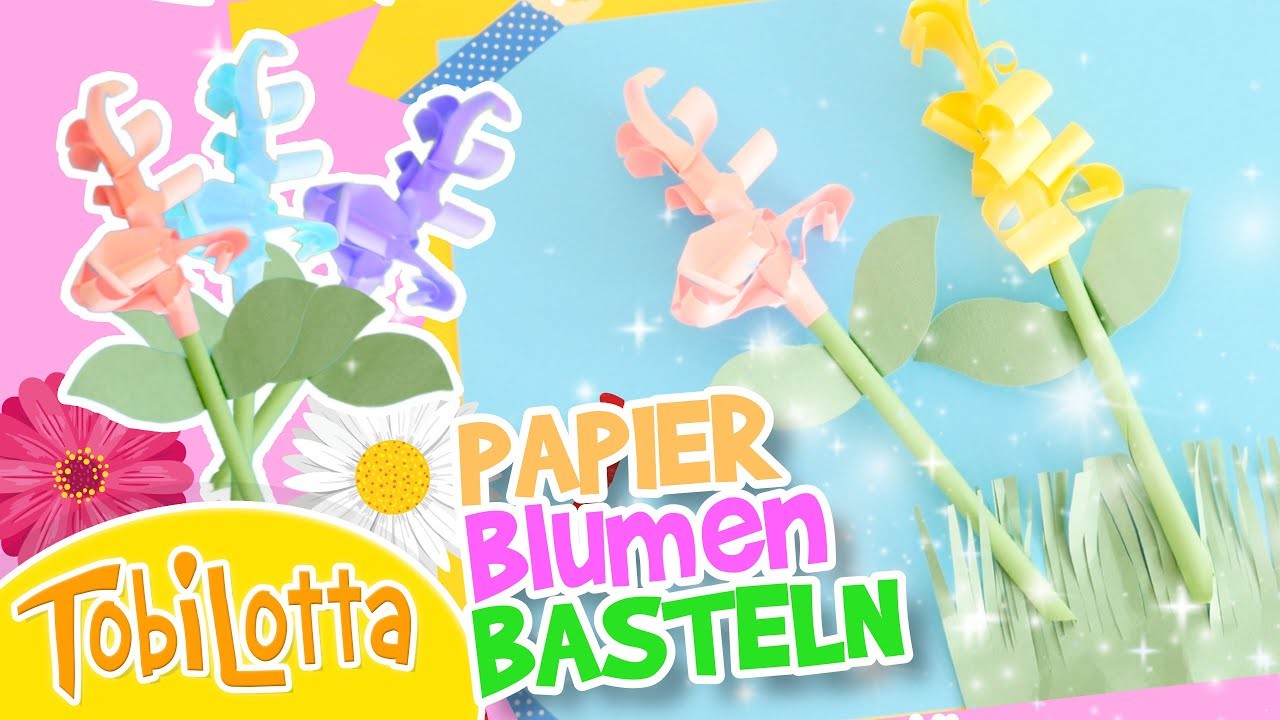 Papier Blumen Basteln mit Kinder Muttertag diy  bastelanleitung kindegarten einfach TobiLotta