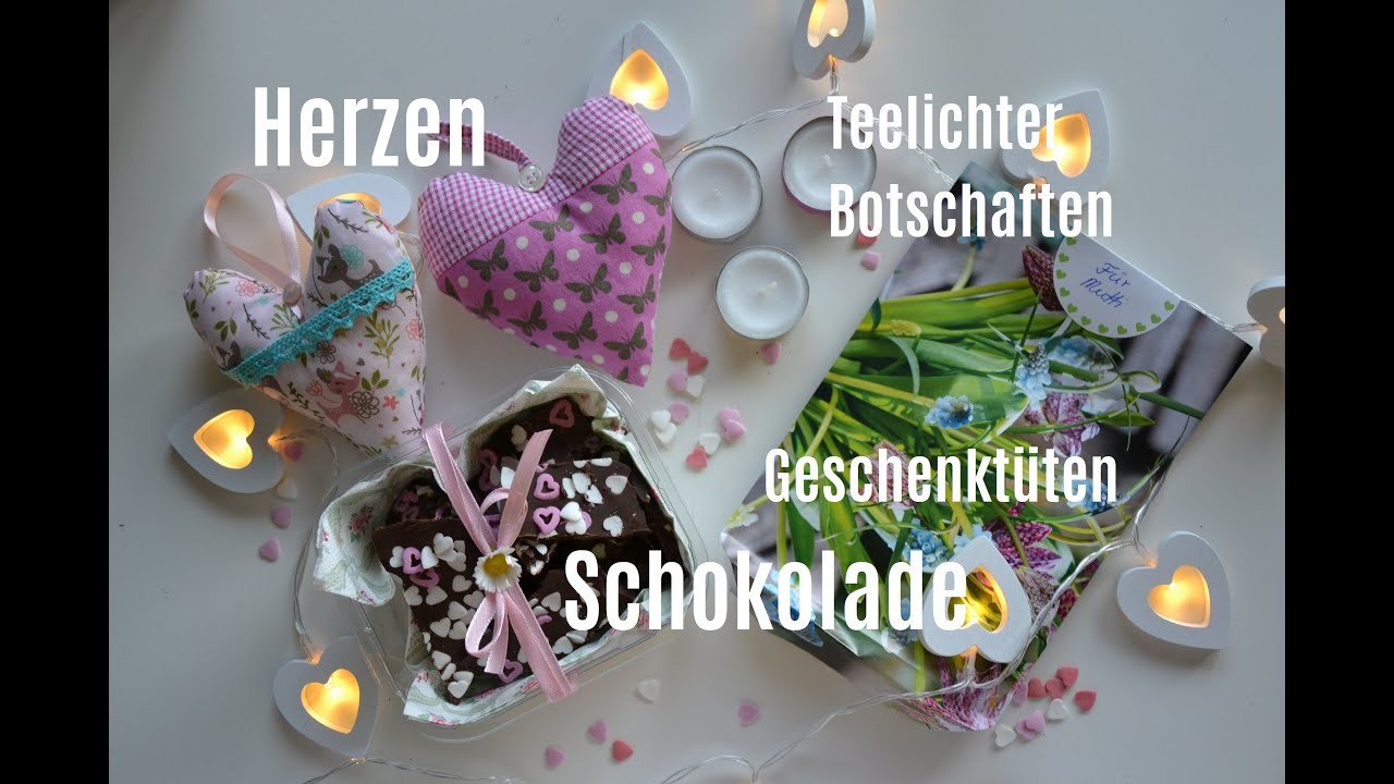 Muttertag. Schnelle günstige Geschenke selber machen. Schokolade. Geschenktüten. Herzen nähen. DIY