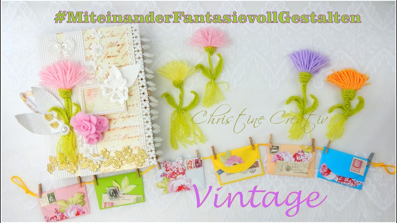 #MiteinanderFantasievollGestalten ???? #VintageBuchBox ???? PusteBlume häkeln  Briefumschläge basteln