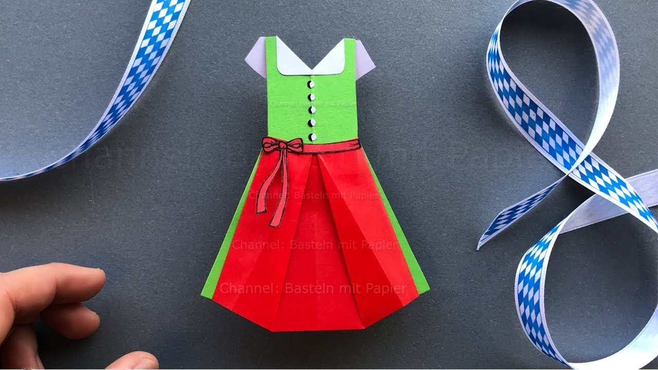 Origami Kleid basteln ???? Dirndl zum Oktoberfest aus Papier als Deko oder Geschenk