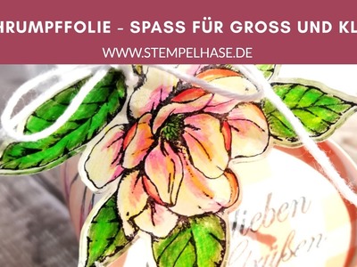 Schrumpffolie ❤️ Basteln mit Kindern ❤️ Magnoliengruss ❤️ Mini-Zierschachtel ❤️ Stampin´Up!