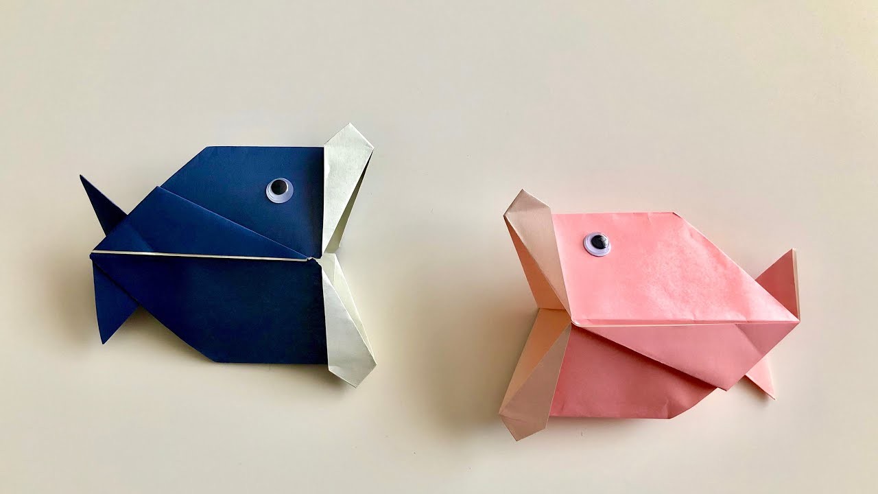 Basteln mit Kindern - bewegliche Papier Fische aus Papier basteln - DIY Origami moving fish for kids