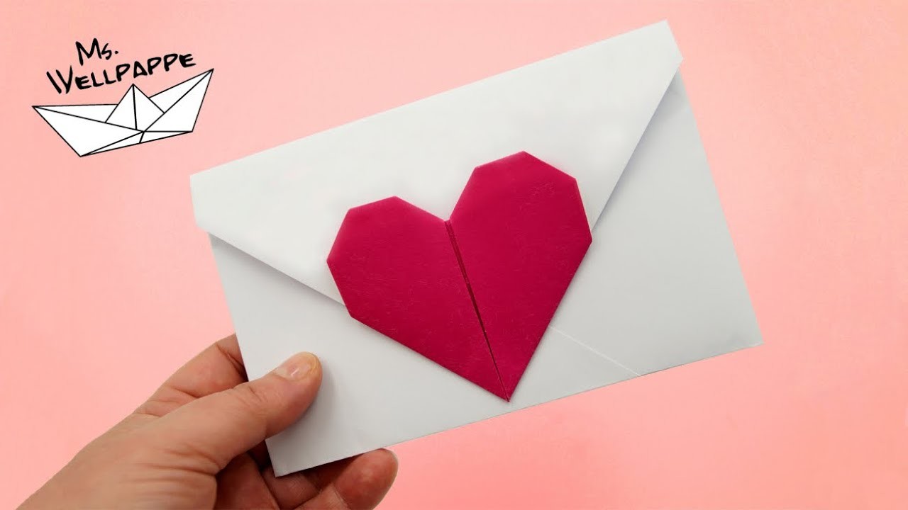 Origami Briefumschlag mit Origami Herz basteln als Muttertagsgeschenk