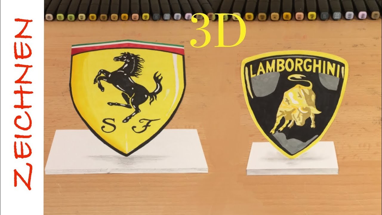 3D Zeichnen lernen für Anfänger Sportwagen logo - How to Draw logo Sports Cars in 3D