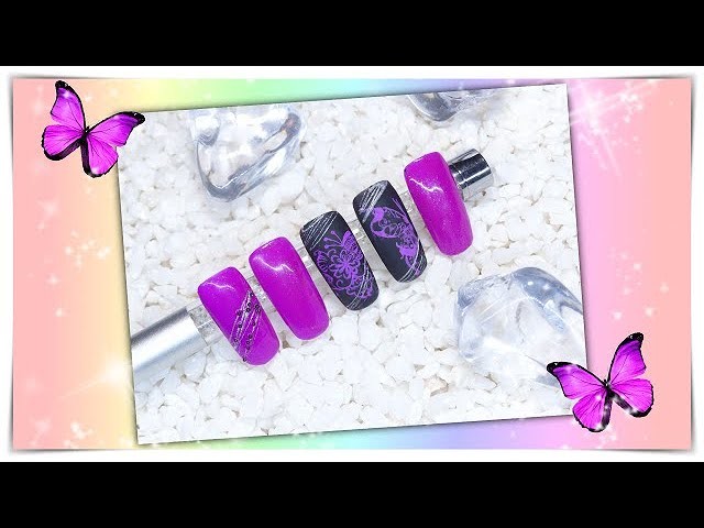 Einfache Nailart in Violet und Schwarz mit Stamping. Nailart Tutorial