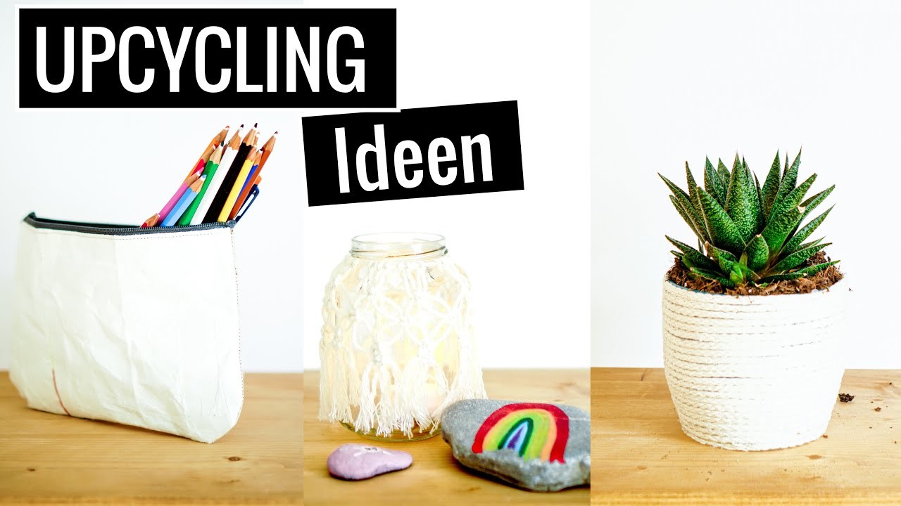 3 DIY Upcycling Ideen aus Altglas, Milchtüten - Makramee Windlichter, Mäppchen & Blumentopf