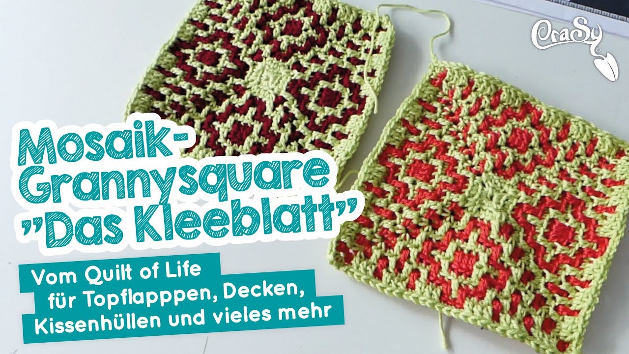 Grannyquare "Das Kleeblatt" mosaikhäkeln Teil 4 v Quilt of Live #häkeln #crochet #mosaik #Topflappen