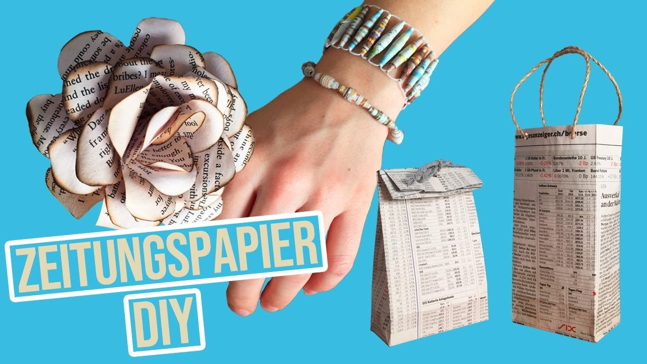 3 Tolle Ideen aus Zeitungspapier basteln: Rose, Armband und Tüten