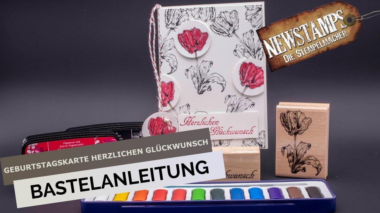 Geburtstagskarte "Herzlichen Glückwunsch" Bastelanleitung mit Papier und Stempel - Karte basteln