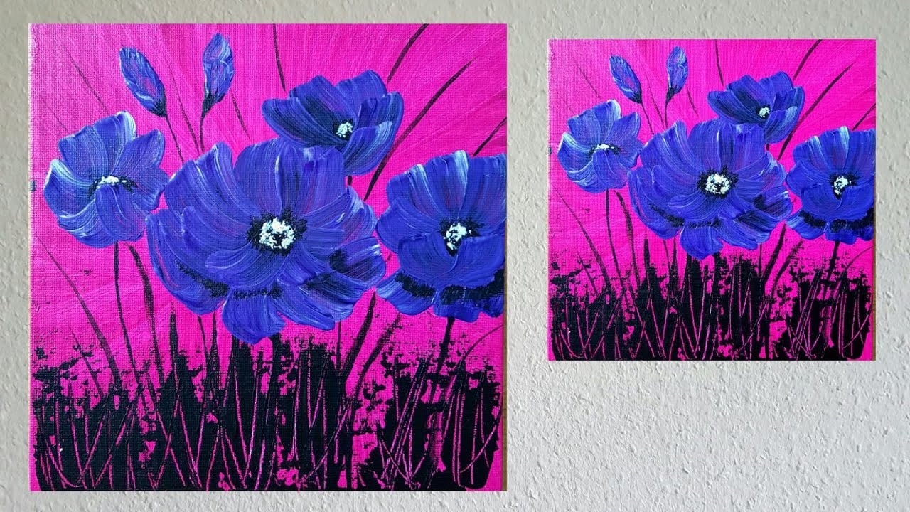 Blumen Malen Acryl Echtzeit für Anfänger - Flowers Acrylic Painting Real Time for Beginners