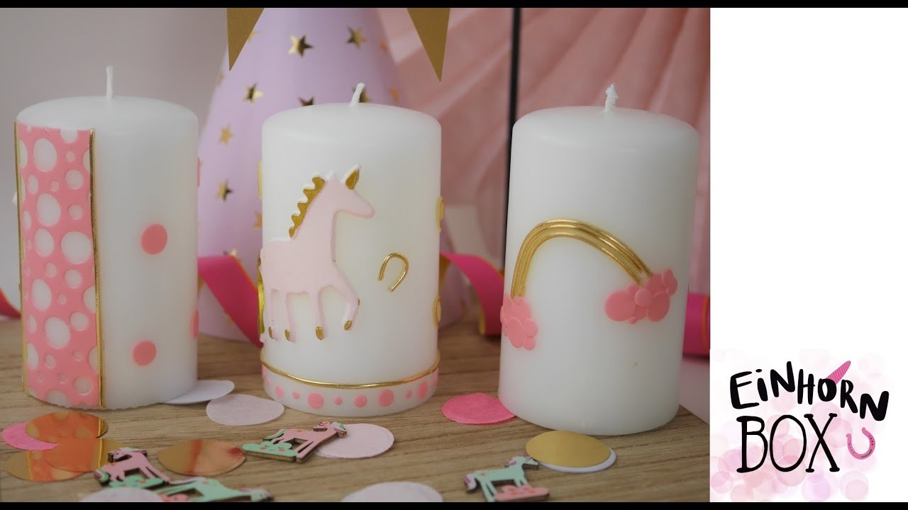 Kerzen basteln am Kindergeburtstag mit Einhorn Regenbogen - DIY Kerzen - Einhornbox
