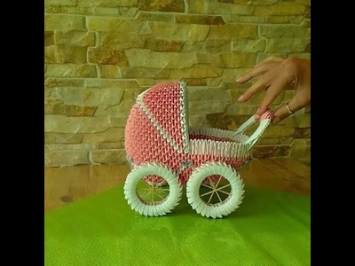 Puppenwagen, Kinderwagen - Origami 3d - Bauanleitung - doll pram. stroller tutorial