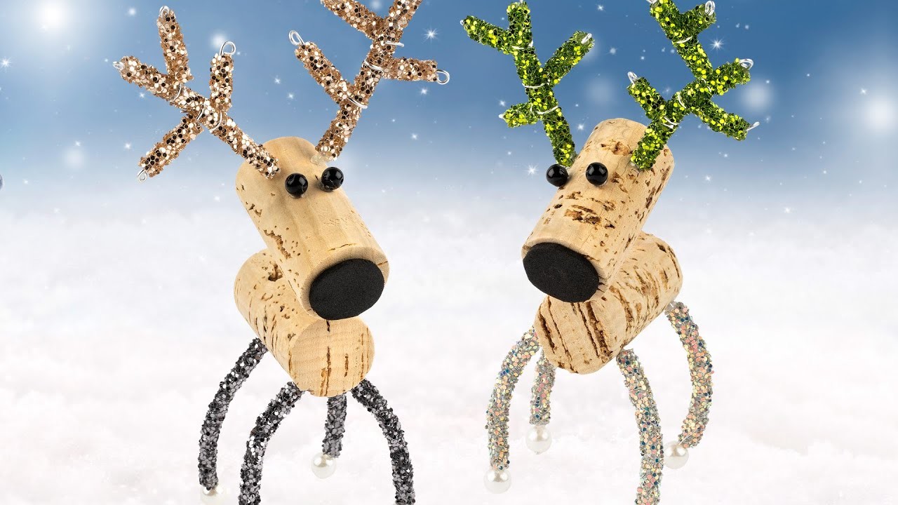 Ideen mit Herz - Rentiere aus Korken basteln - Lustige Deko für Weihnachten  -  DIY Cork Reindeer