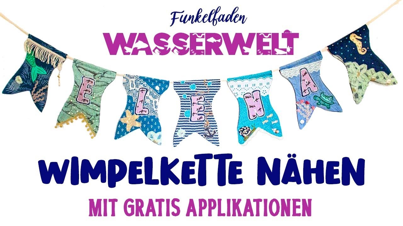 Wimpelkette mit Namen nähen für Anfänger + gratis Vorlage Meerliebe. Geschenke zur Geburt nähen