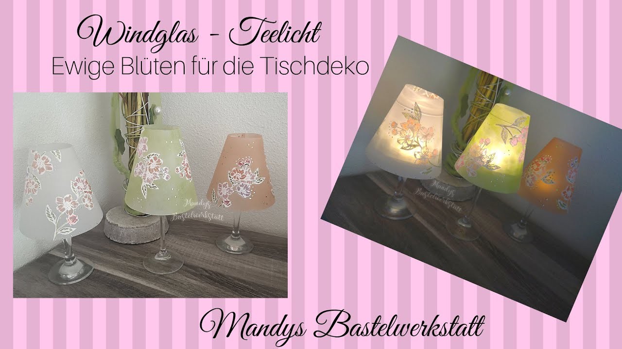 Weinglas-Lampenschirm - Tischdeko mit "Ewige Blüten" Weinglaslicht - Stimmungsvolle Teelichter