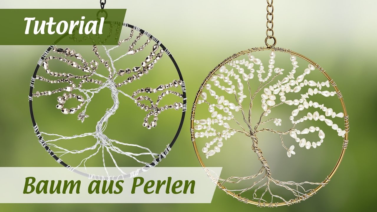Metallring mit Lebensbaum aus Perlen - Edles Fensterbild - DIY Deko basteln - Ideen mit Herz
