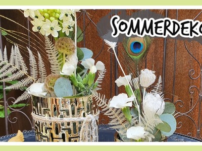 SOMMERDEKO mit Pfauenfedern für den Garten Tisch I DIY Deko Idee   KatisWeltTV