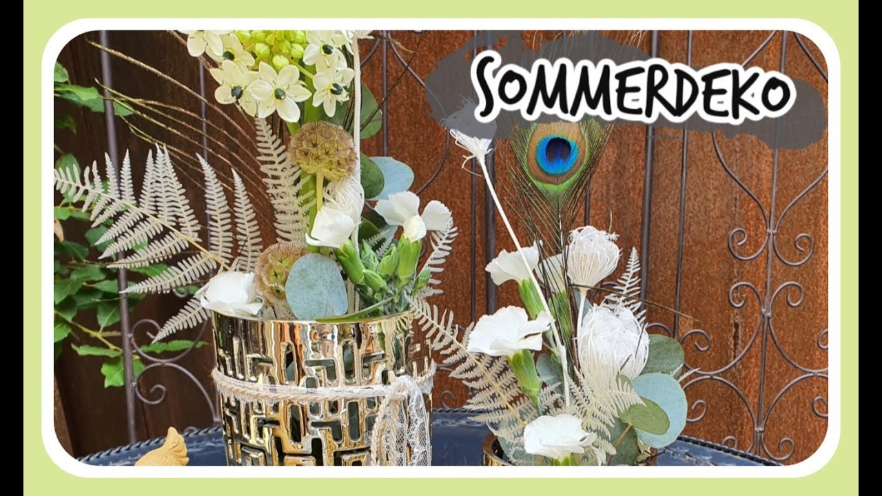 SOMMERDEKO mit Pfauenfedern für den Garten Tisch I DIY Deko Idee   KatisWeltTV