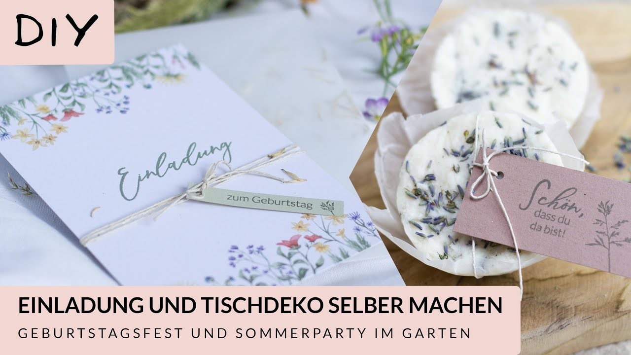 Einladung und Tischdeko für ein Geburtstagsfest im Garten selber machen - Karten basteln