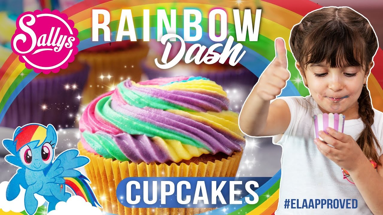 Rainbow Dash Cupcakes mit Ela. Regenbogen Muffins für Kinder. Sallys Welt