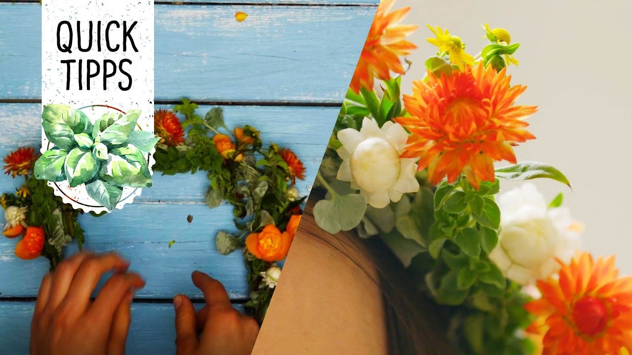 Blumenkranz binden. DIY: einfacher Haarkranz mit echten Blumen - Volmary QuickTipps
