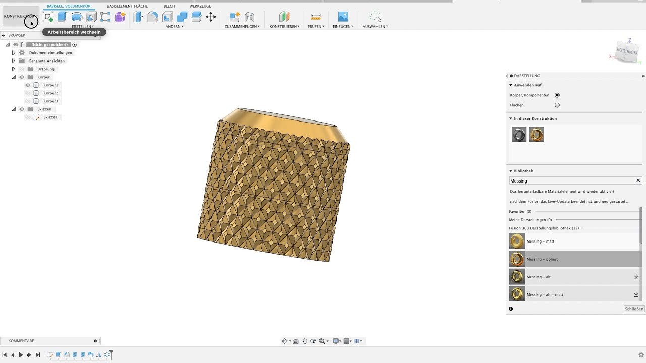 Fusion 360 Deutsch Tutorial Oberfläche Einfach Gerändelt Fusion Lars Cooles Video!