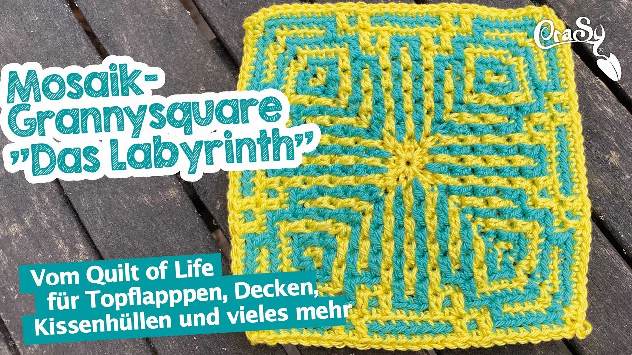 Mosaik Grannysquare Das Labyrinth vom Quilt of Live #Topflappen #häkeln #mosaiccrochet