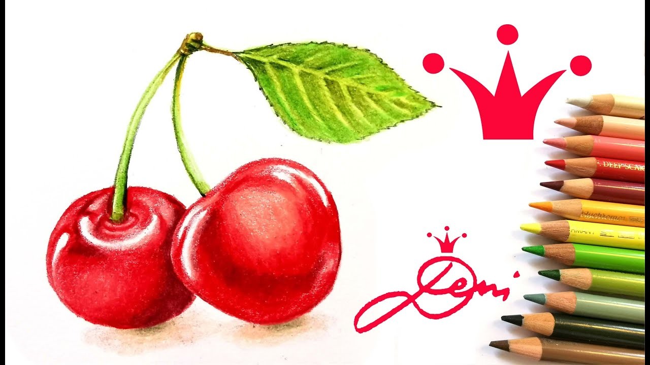 Kirschen realistisch zeichnen mit Buntstiften ???? How to draw realistic cherries with colored pencils