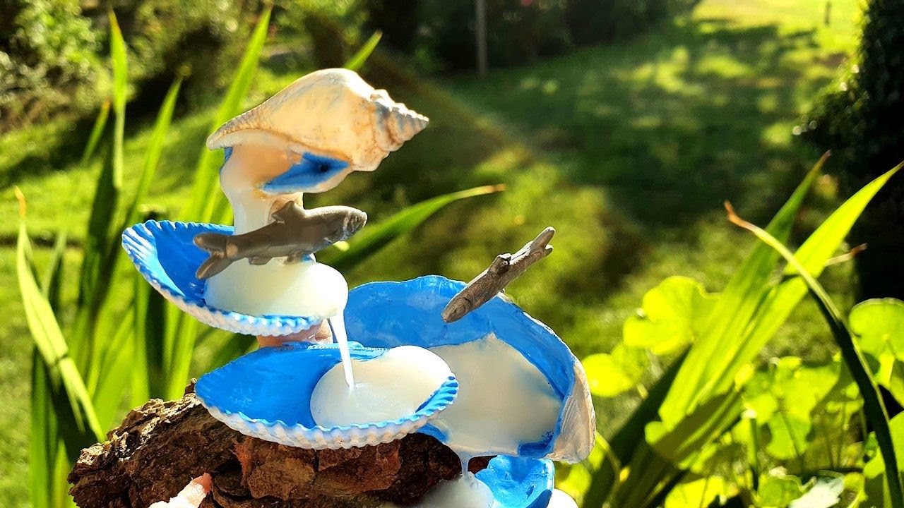 Wasserfall basteln mit Muscheln | Naturmaterial | Miniatur | Feenhaus. Sommer DIY