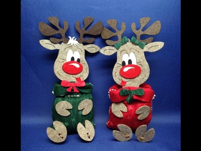 Rentier mit Sack aus Filz zum nähen und Fädeln, Weihnachtsbasteln mit den Kinder Anleitungsvideo
