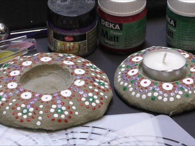 Steine aus Beton - Teelichthalter - Dotpainting
