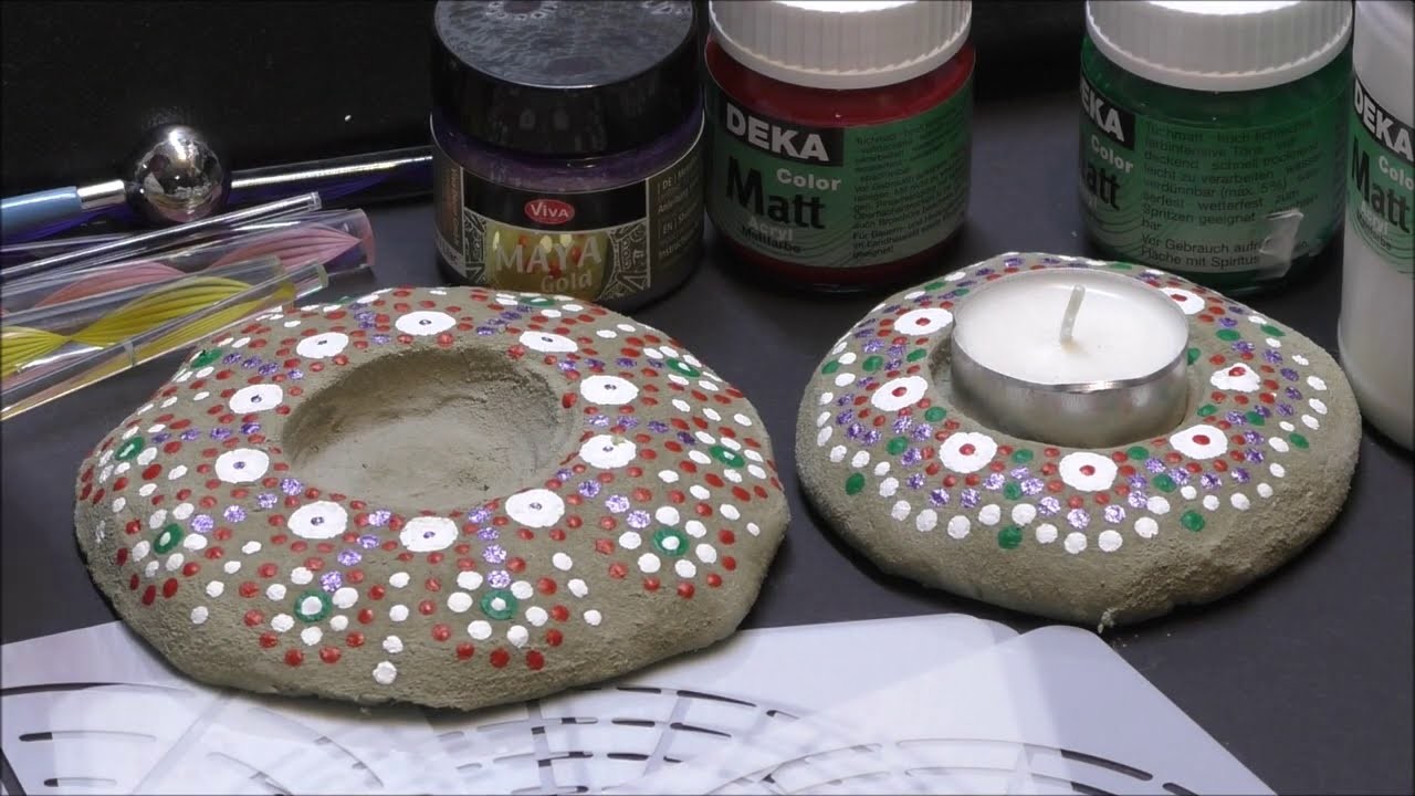 Steine aus Beton - Teelichthalter - Dotpainting