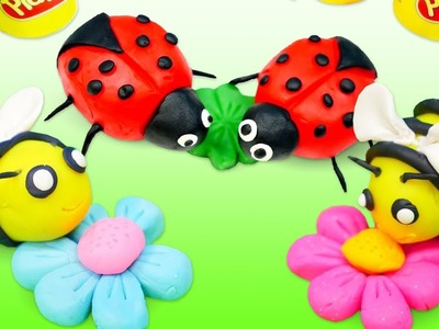 Basteln für Kinder. Marienkäfer und Biene aus Knete. Spielspaß mit Play Doh