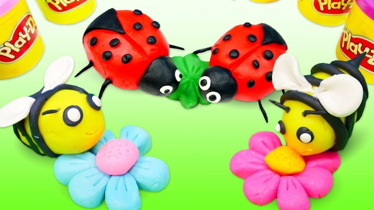 Basteln für Kinder. Marienkäfer und Biene aus Knete. Spielspaß mit Play Doh