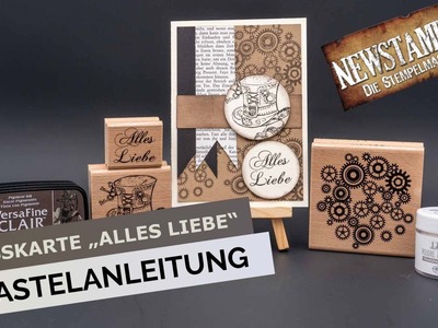 Grußkarte "Alles Liebe" Bastelanleitung mit Papier und Stempel - Karte basteln Tutorial