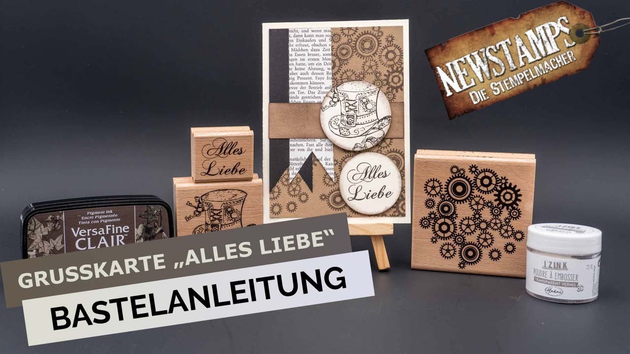 Grußkarte "Alles Liebe" Bastelanleitung mit Papier und Stempel - Karte basteln Tutorial