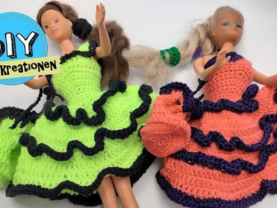 Puppen Kleid mit Beuteltasche häkeln I Puppenkleid mit Rüschen