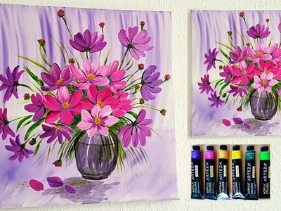 Blumen Malen Acryl Rosa Lila Weiß für Anfänger - Flowers Acrylic Painting Pink Purple for Beginners